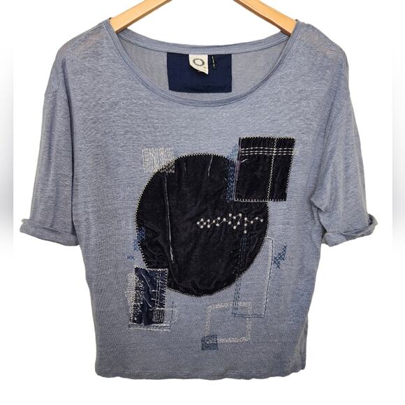Anthropologie Akemi + Kin Linen Velvet Patchwork Tee XS - Picture 3 of 8